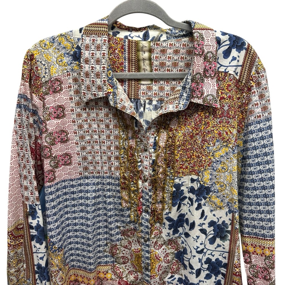 Patchwork Floral Button-Front Blouse - Multi-Color - Picture 3 of 14